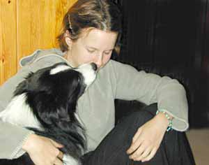 Border Collies: Scrumpy kissing Marie - nicely