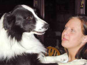 border collie Hercules cuddling Jenny